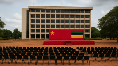 Edifício administrativo em Chimoio junto a espaço preparado para conferência política