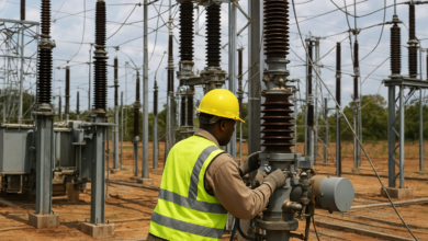 Subestação eléctrica moçambicana durante trabalhos de manutenção preventiva na rede de distribuição