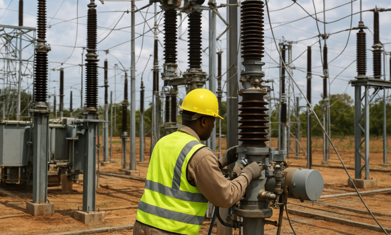 Subestação eléctrica moçambicana durante trabalhos de manutenção preventiva na rede de distribuição