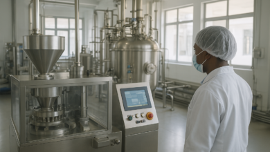 Instalações industriais farmacêuticas modernas com equipamentos de produção de medicamentos em Moçambique