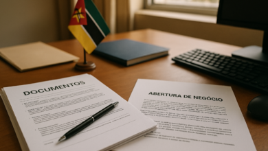 Documentos administrativos sobre mesa de atendimento para abertura de negócios em Moçambique