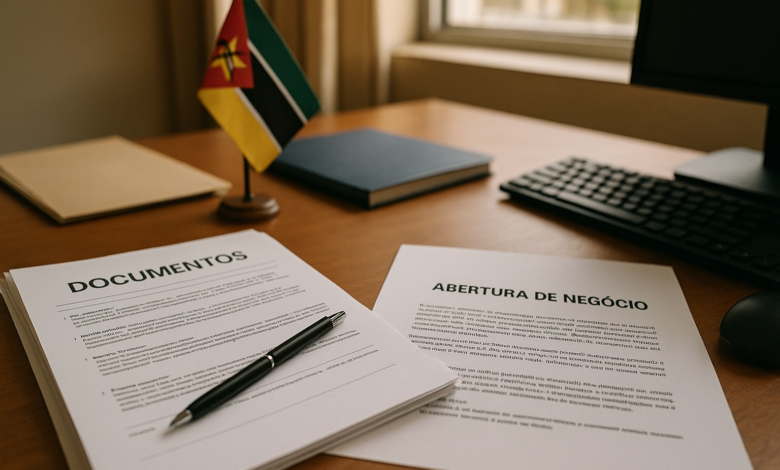 Documentos administrativos sobre mesa de atendimento para abertura de negócios em Moçambique