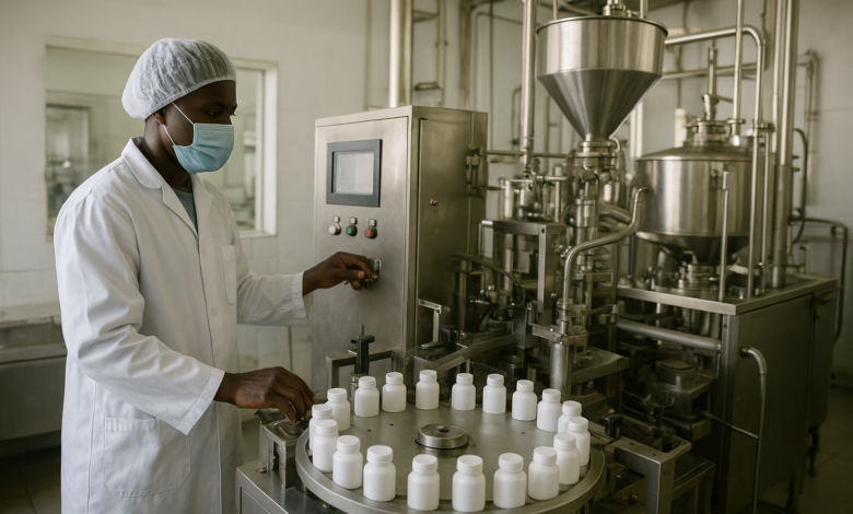 Instalações farmacêuticas industriais com equipamentos de produção de medicamentos em Moçambique