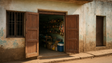 Estabelecimento comercial em Moçambique com portas abertas durante horário de funcionamento