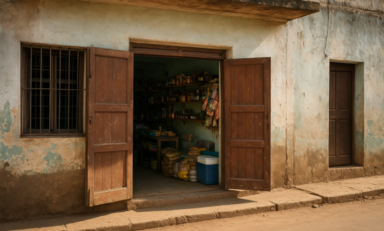 Estabelecimento comercial em Moçambique com portas abertas durante horário de funcionamento