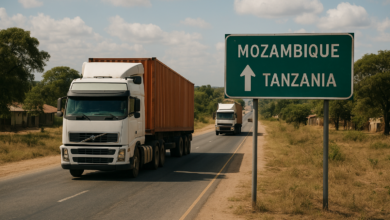 Camiões de carga num corredor comercial entre Moçambique e Tanzânia