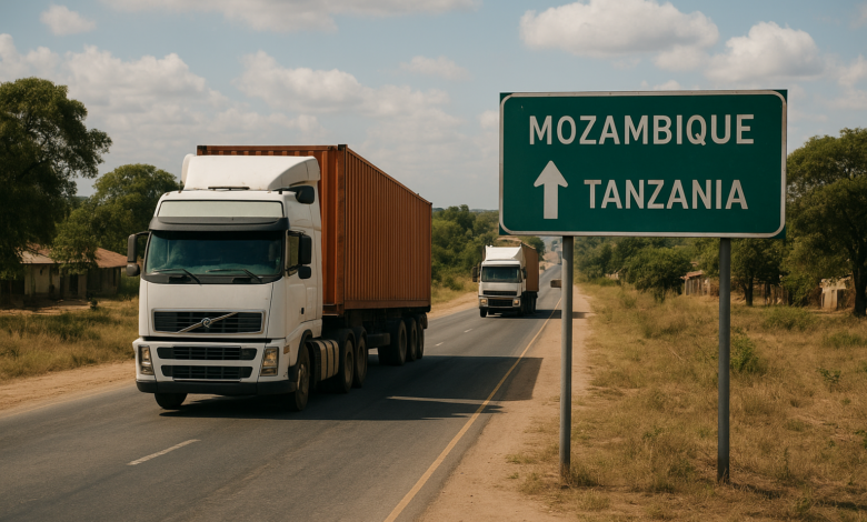 Camiões de carga num corredor comercial entre Moçambique e Tanzânia