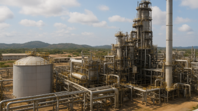 Instalações industriais modernas representando investimento empresarial regional em Moçambique