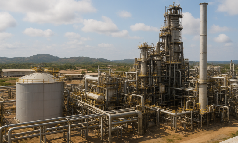 Instalações industriais modernas representando investimento empresarial regional em Moçambique