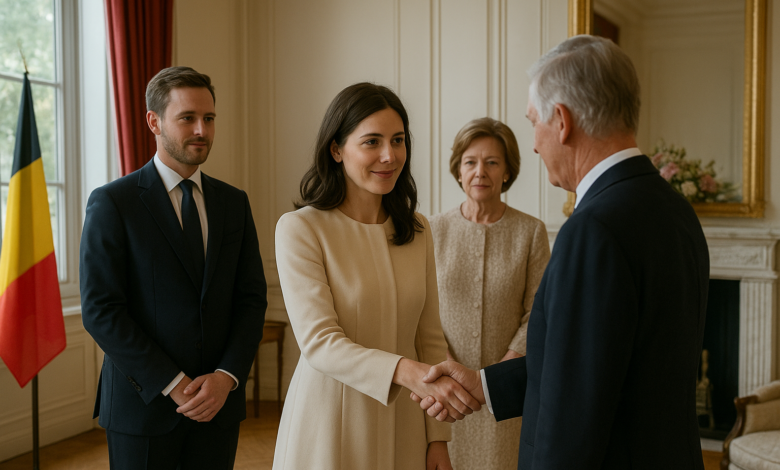 Cerimónia discreta numa prefeitura belga representando a integração de um novo membro na família real