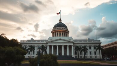 Edifício do parlamento alemão em Berlim sob um céu nublado ao fim da tarde