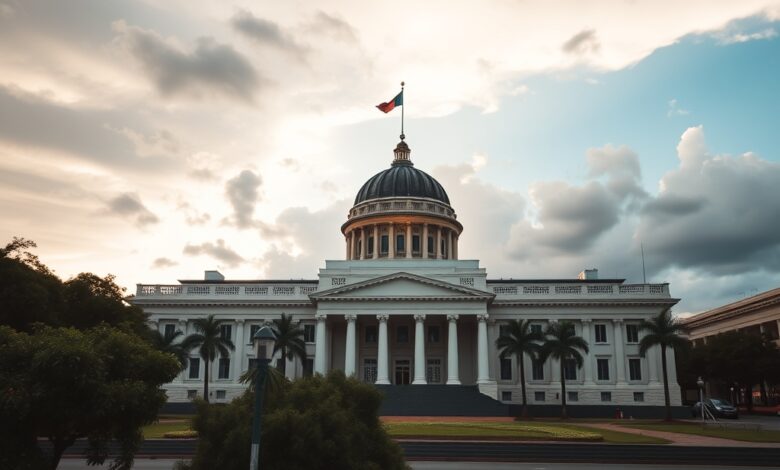 Edifício do parlamento alemão em Berlim sob um céu nublado ao fim da tarde
