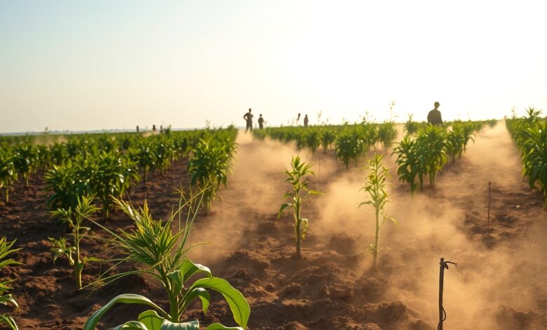 Mudas de mangal a serem plantadas em zona costeira de Moçambique sob luz natural matinal