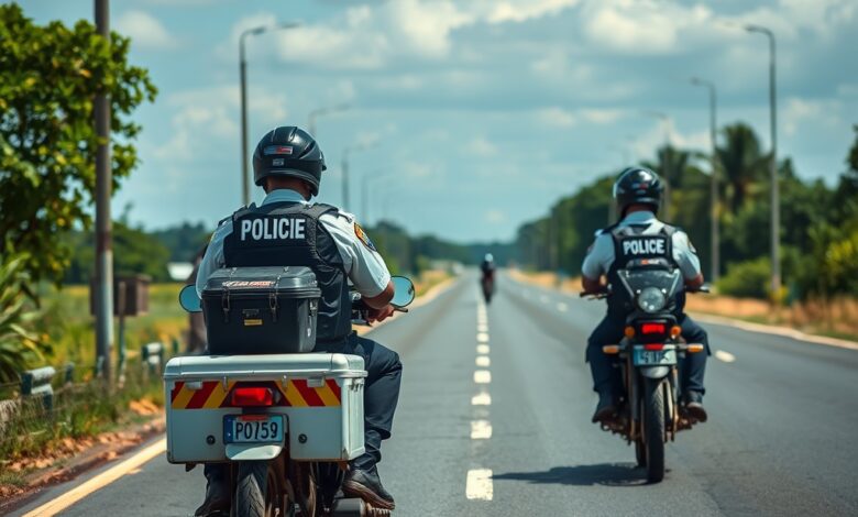 Viatura de patrulha policial posicionada em estrada regional durante diligências de segurança pública transfronteiriça
