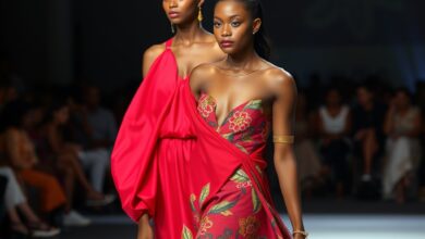 Passarela de desfile de moda vazia sob iluminacao suave e focos cenograficos sem presenca de modelos